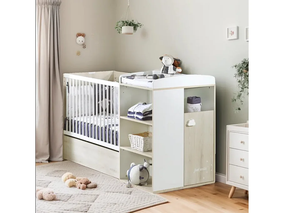 Lit Combiné 120x60 Evolutif en 90x190 en bois SMILE - BabyPrice