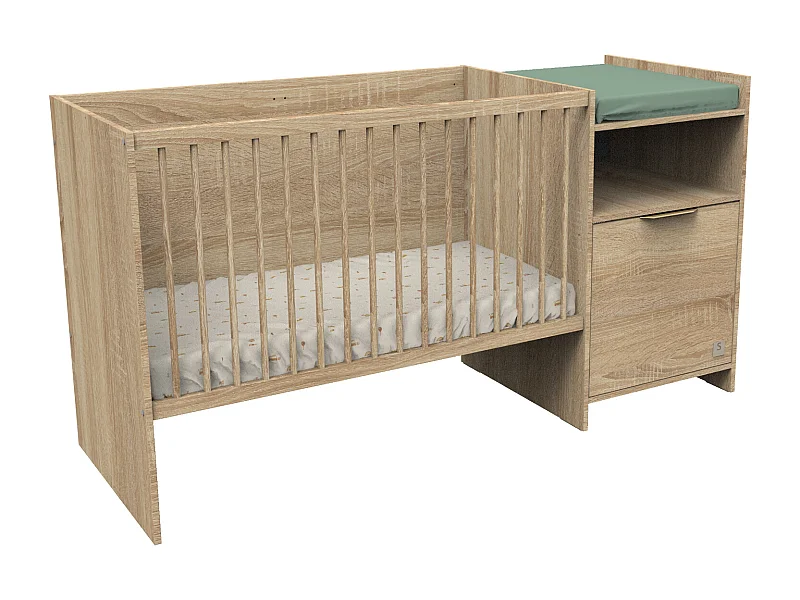 Cama de 120x60 convertible en 90x190 con puerta en decoración roble dorado