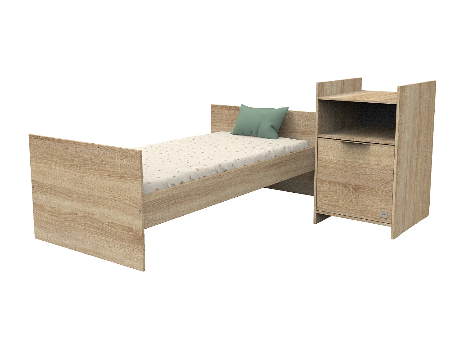 Cama de 120x60 convertible en 90x190 con puerta en decoración roble dorado