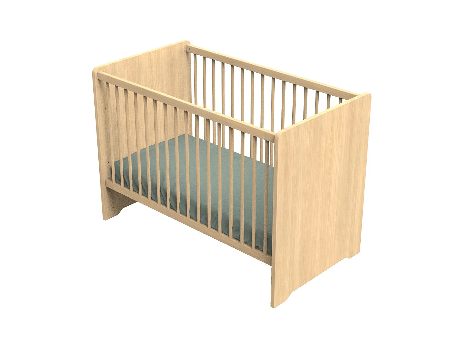Cuna de 120 x 60 con cabeceros redondeados de madera decorada en roble miel