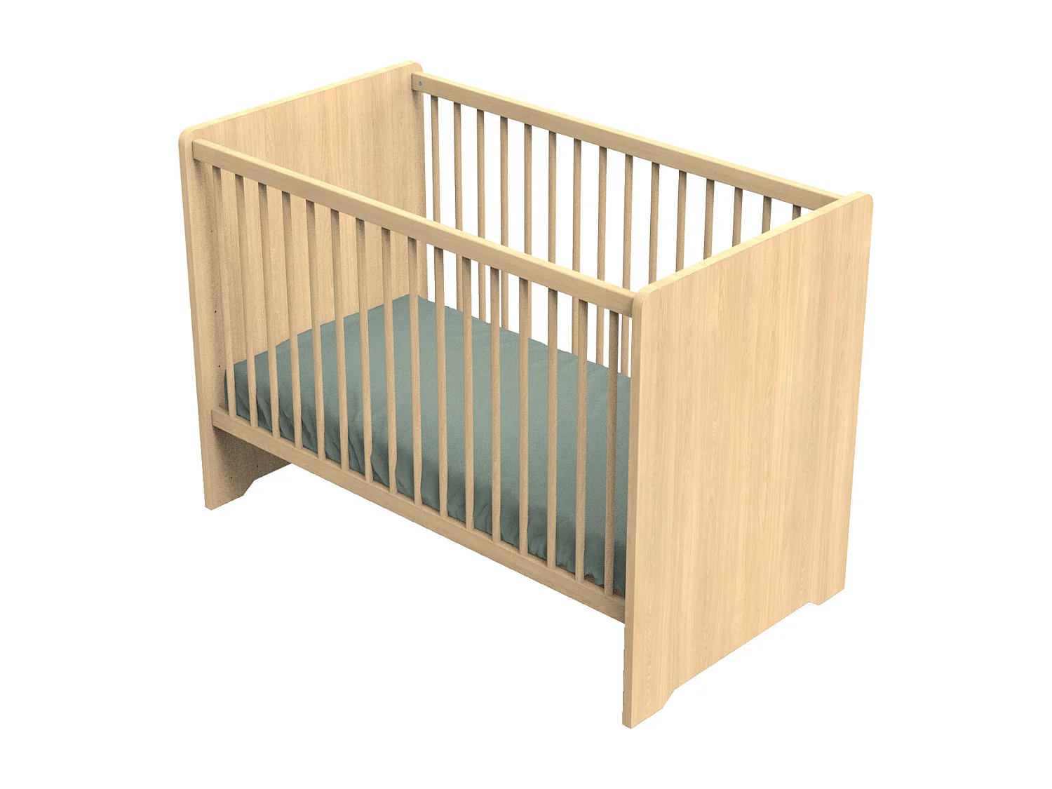 Cuna de 120 x 60 con cabeceros redondeados de madera decorada en roble miel