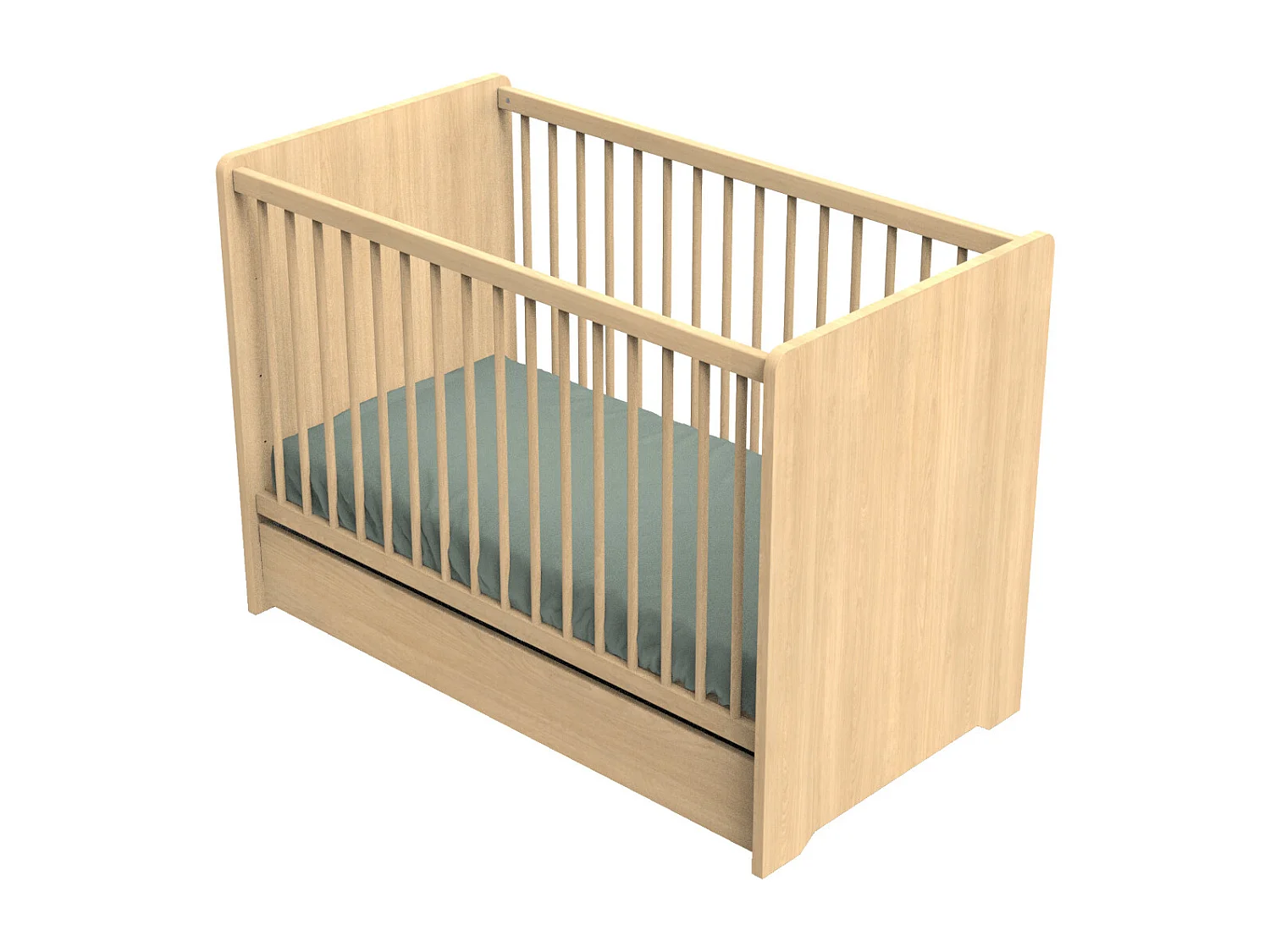 Cuna de 120 x 60 con cabeceros redondeados de madera decorada en roble miel