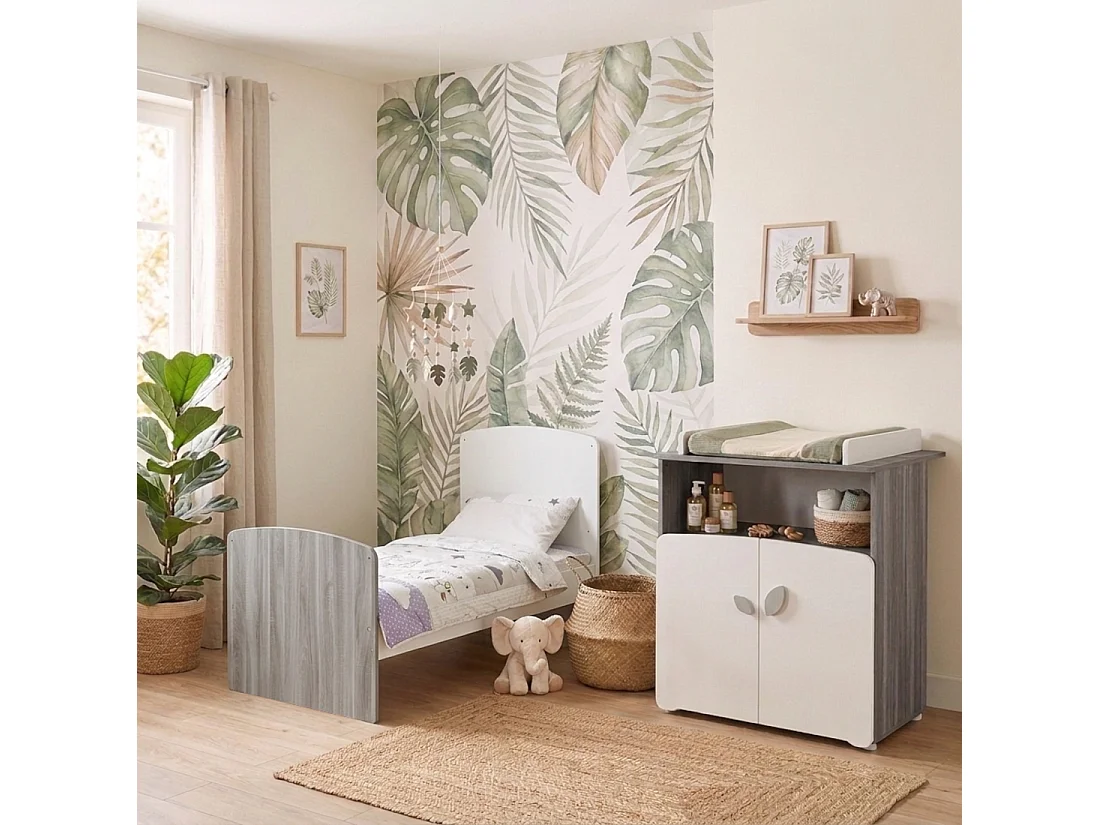 Lit évolutif 140x70 - Little Big Bed en bois gris LEAF - BabyPrice