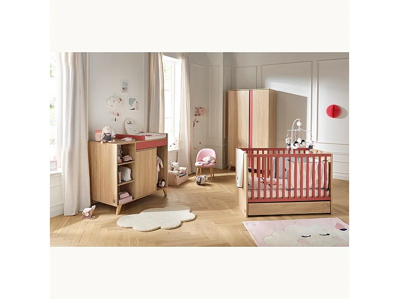 Culla con sbarre in pannelli effetto legno e rosa 120x60 cm