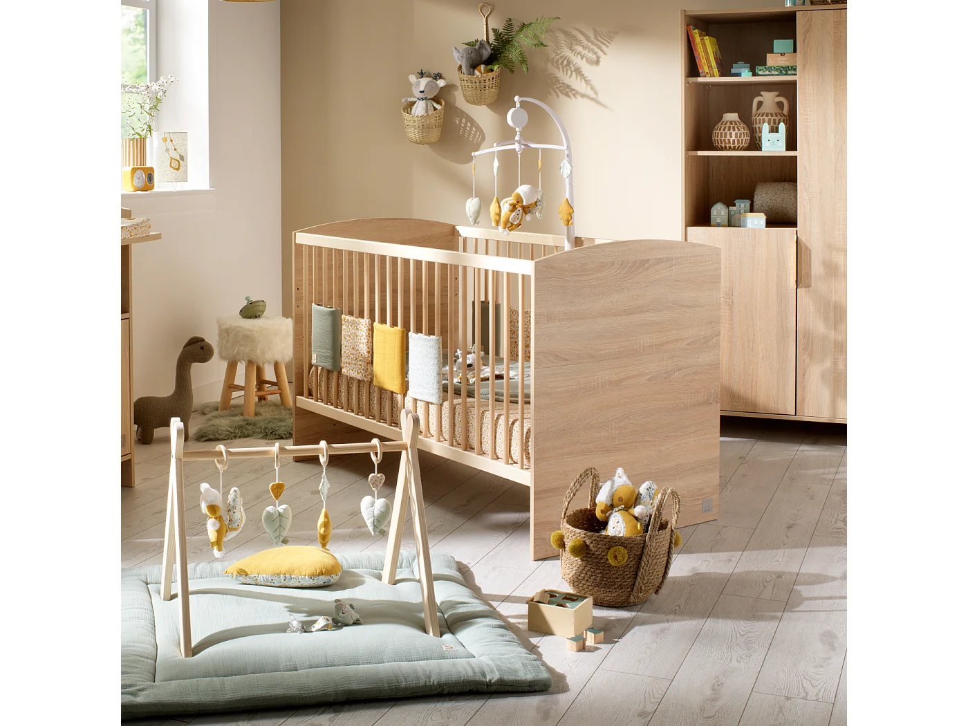 Cuna 140x70 - Little Big Bed en madera, decoración roble dorado