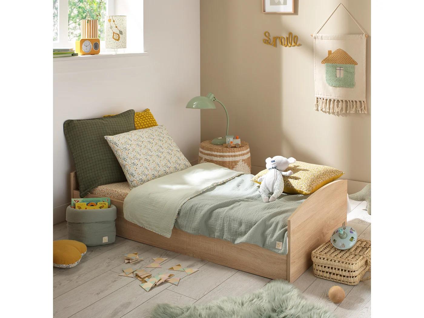 Cuna 140x70 - Little Big Bed en madera, decoración roble dorado