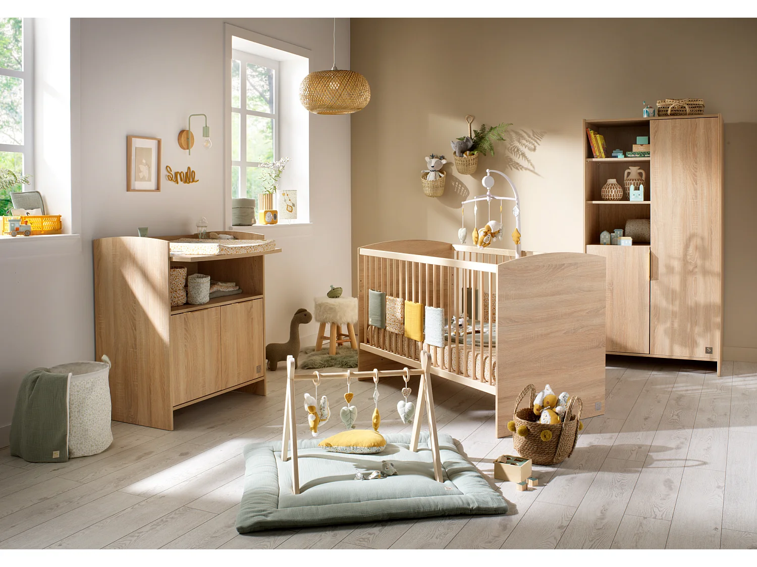 Cuna 140x70 - Little Big Bed en madera, decoración roble dorado