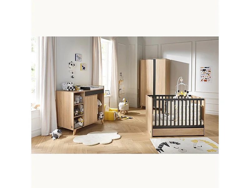 Culla con sbarre in pannelli effetto legno e grigio 120x60 cm