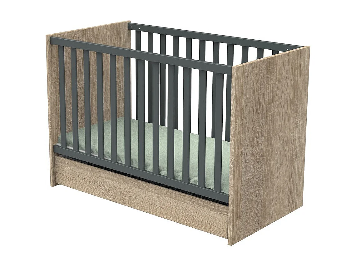 Culla con sbarre in pannelli effetto legno e grigio 120x60 cm