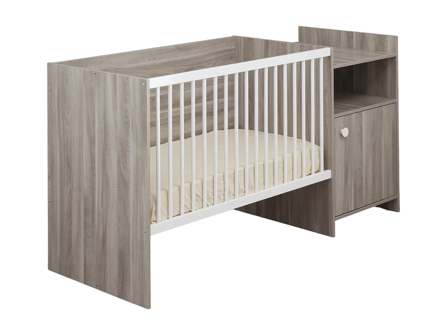 Lit bébé combiné 120x60 évolutif en 90x190 en décor bois avec commode à langer 1 porte UP - BabyPrice