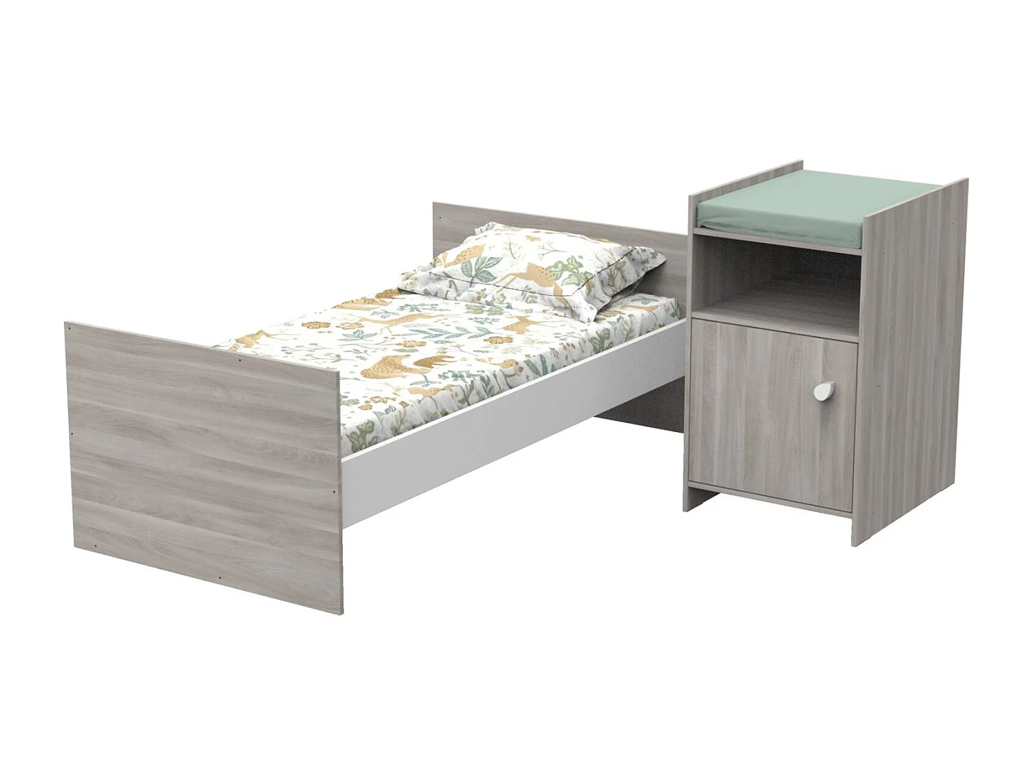 Lit bébé combiné 120x60 évolutif en 90x190 en décor bois avec commode à langer 1 porte UP - BabyPrice