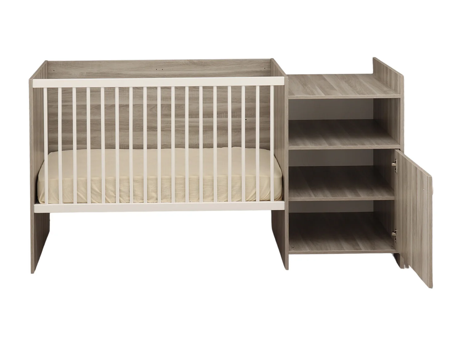 Lit bébé combiné 120x60 évolutif en 90x190 en décor bois avec commode à langer 1 porte UP - BabyPrice