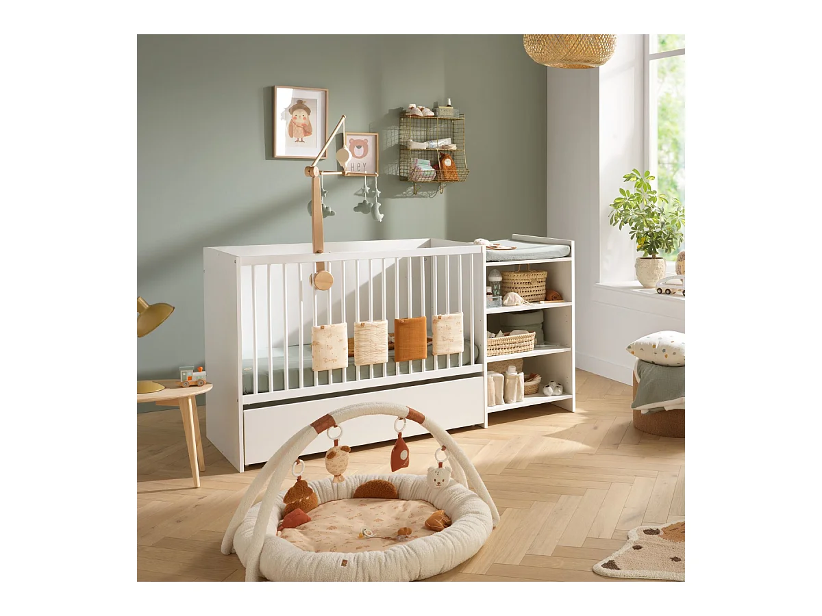 Lit bébé combiné 120x60 évolutif en 90x190 en bois blanc FIRST - BabyPrice