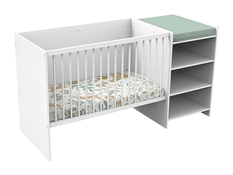 Lit bébé combiné 120x60 évolutif en 90x190 en bois blanc FIRST - BabyPrice