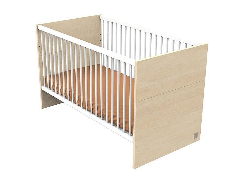 Cama convertible 140x70 - Little Big Bed en terciopelo roble decoración madera y balaustres blancos