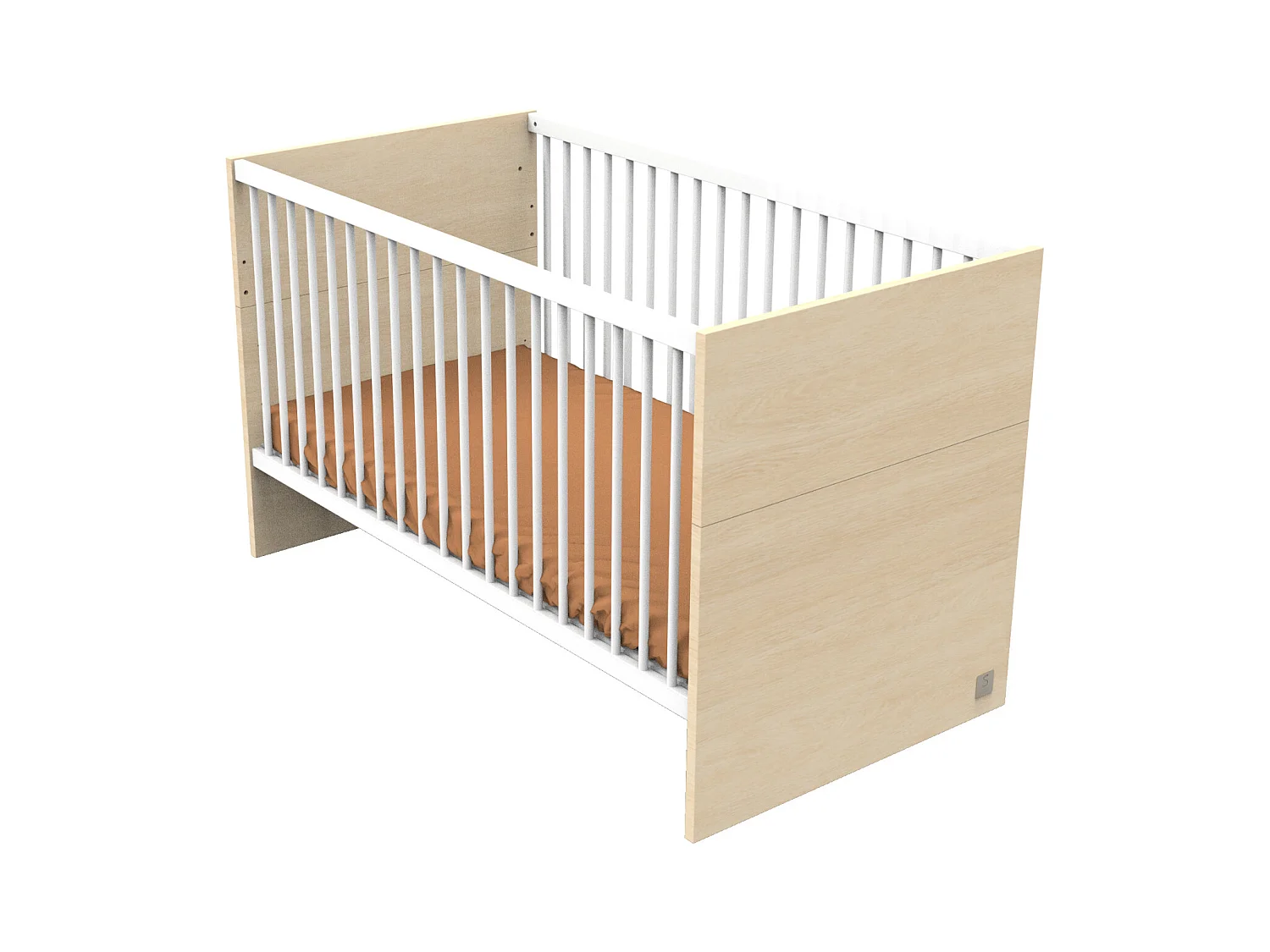 Letto trasformabile 140x70 - Little Big Bed in legno di quercia decorato con velluto e balaustre bianche