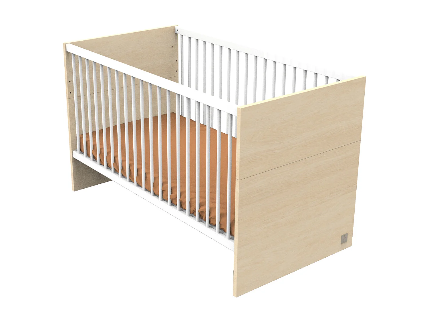 Lit évolutif 140x70 - Little Big Bed en bois décor chêne velours et balustres blancs NATURE - Sauthon