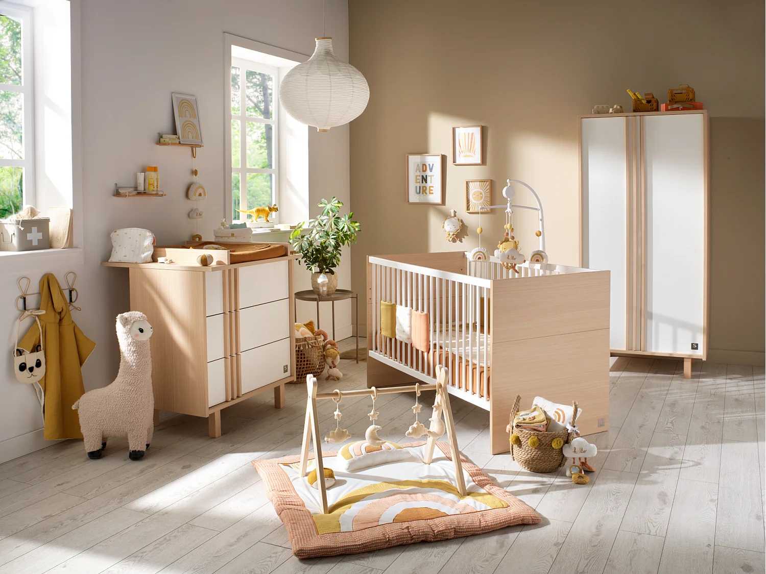 Lit évolutif 140x70 - Little Big Bed en bois décor chêne velours et balustres blancs NATURE - Sauthon