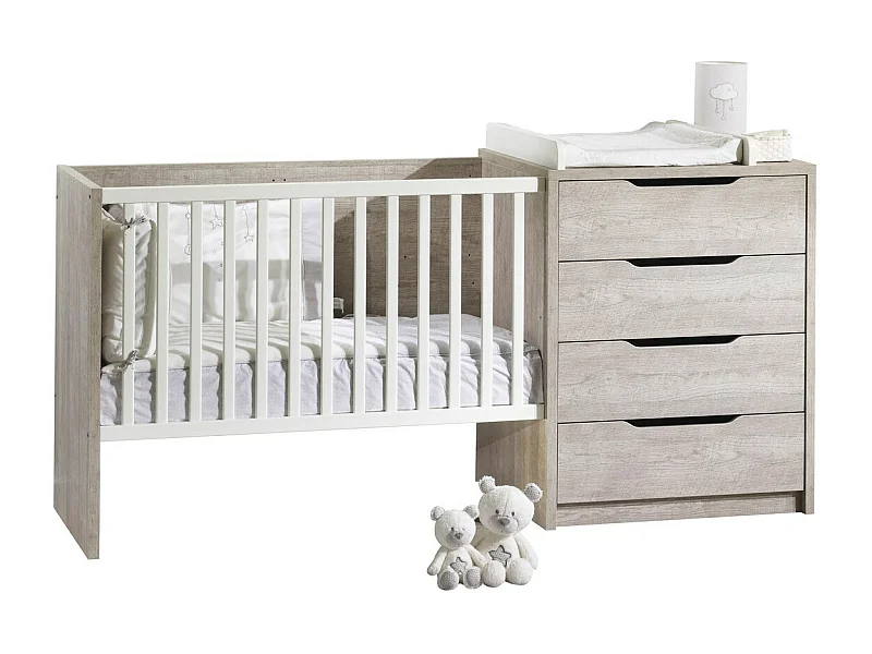 Lit combiné 120x60 évolutif en bois blanc LOFT - Sauthon