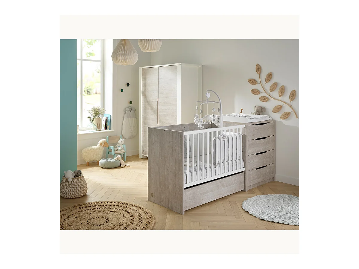 Lit combiné 120x60 évolutif en bois blanc LOFT - Sauthon