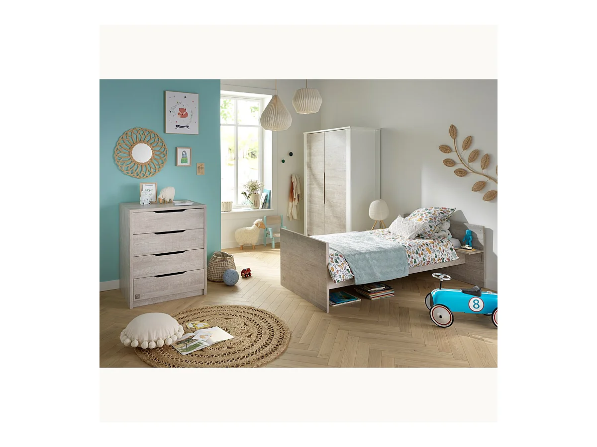 Lit combiné 120x60 évolutif en bois blanc LOFT - Sauthon