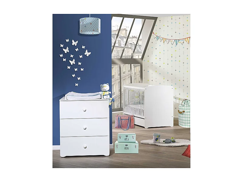 Chambre complète bébé avec lit 120x60cm et commode à langer BASIC - BabyPrice