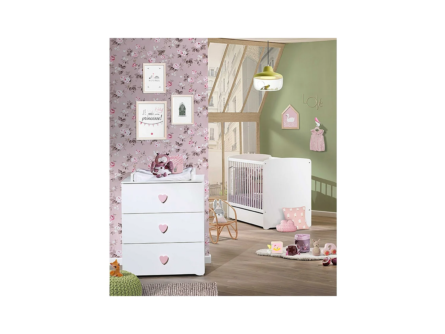 Conjunto de muebles para bebé con cuna 120x60?cm y cómoda con cambiador