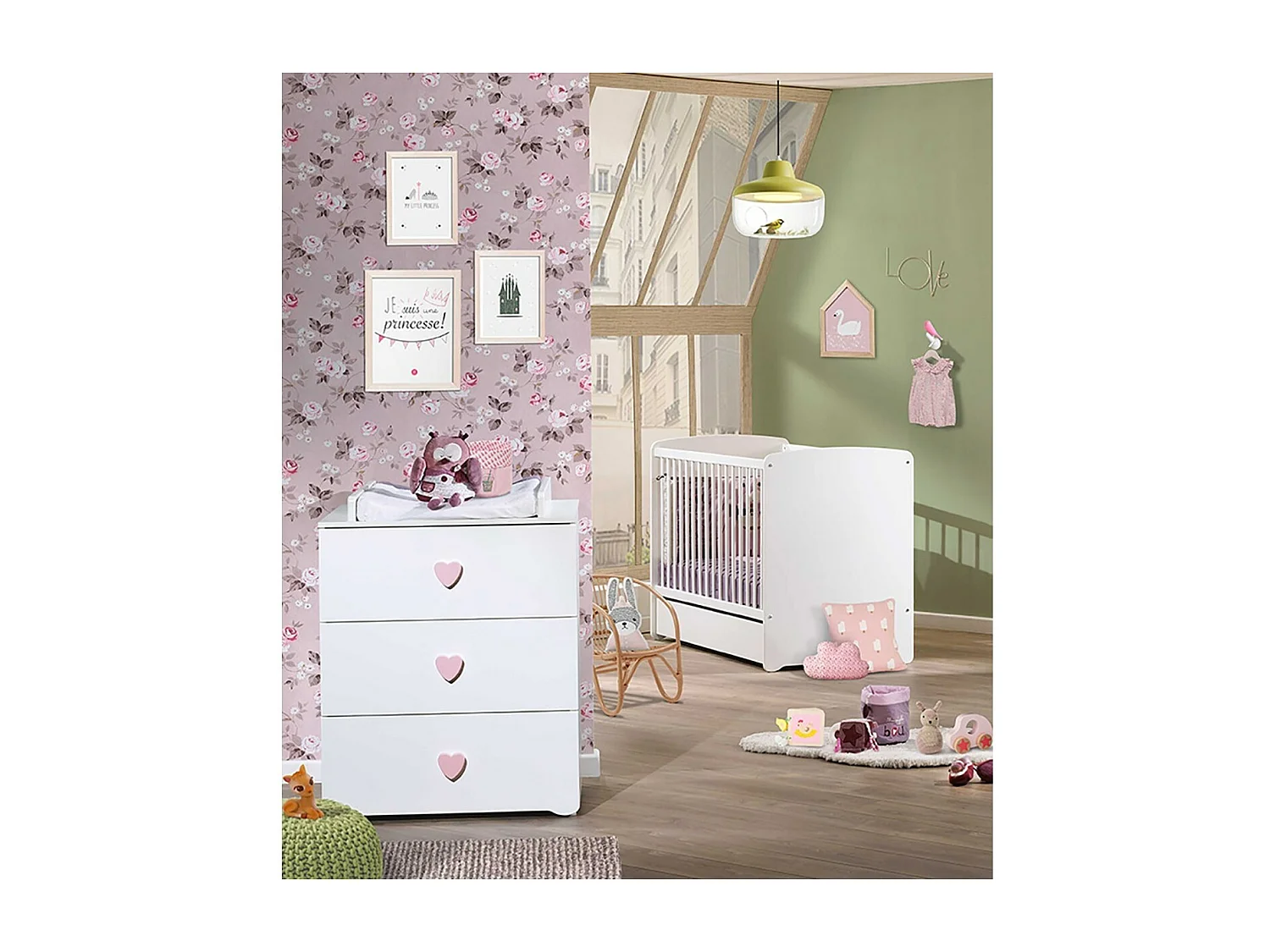 Conjunto de muebles para bebé con cuna 120x60?cm y cómoda con cambiador