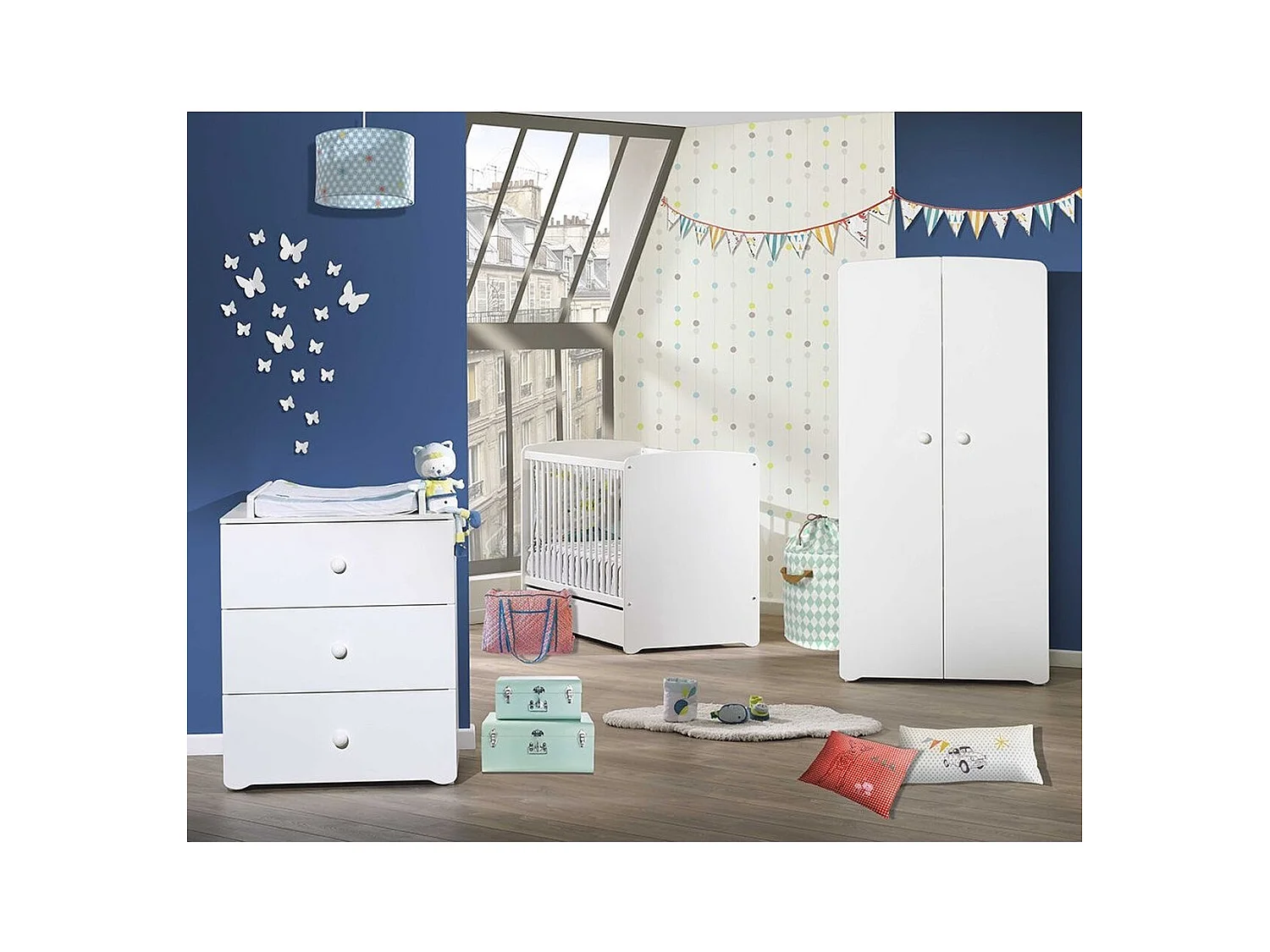 Conjunto de muebles para bebé con cuna 120x60?cm, cómoda con cambiador y armario de 2 puertas