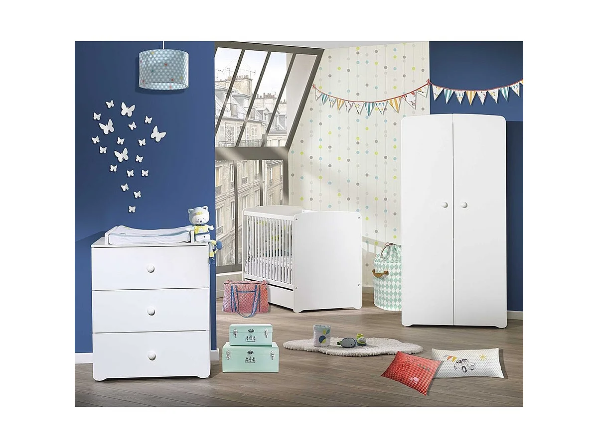 Conjunto de muebles para bebé con cuna 120x60?cm, cómoda con cambiador y armario de 2 puertas