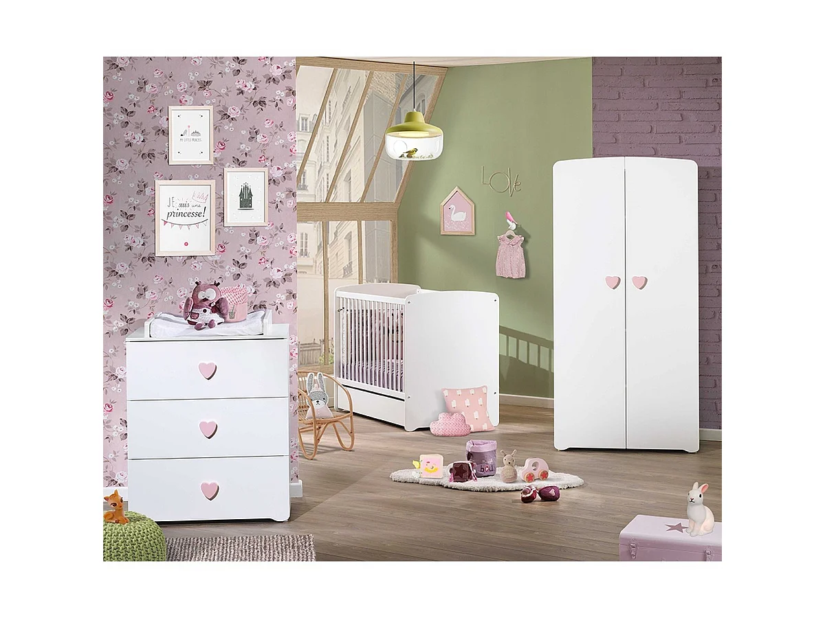 Conjunto de muebles para bebé con cuna 120x60?cm, cómoda con cambiador y armario de 2 puertas