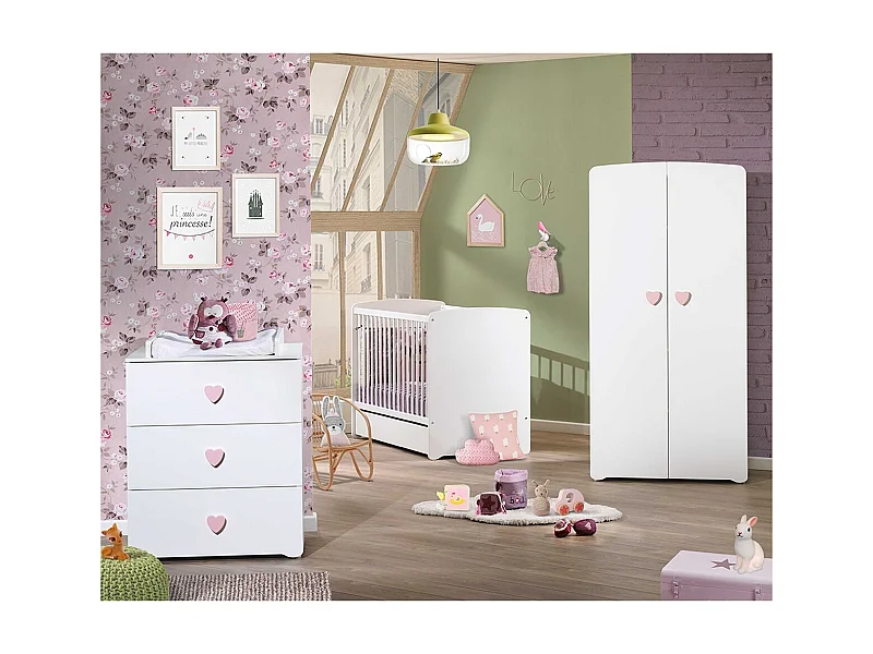 Conjunto de muebles para bebé con cuna 120x60?cm, cómoda con cambiador y armario de 2 puertas
