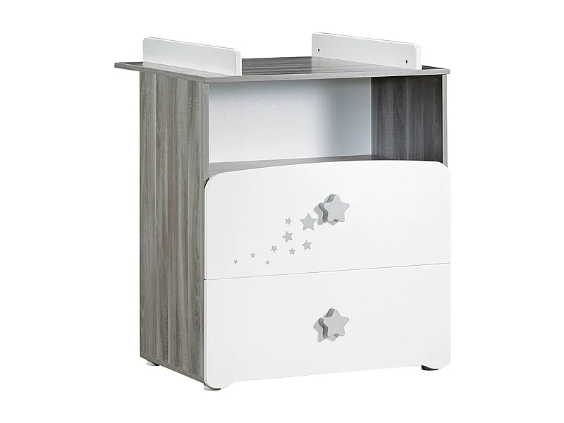 Chambre duo lit et Commode et une niche en bois blanc NAO - BabyPrice