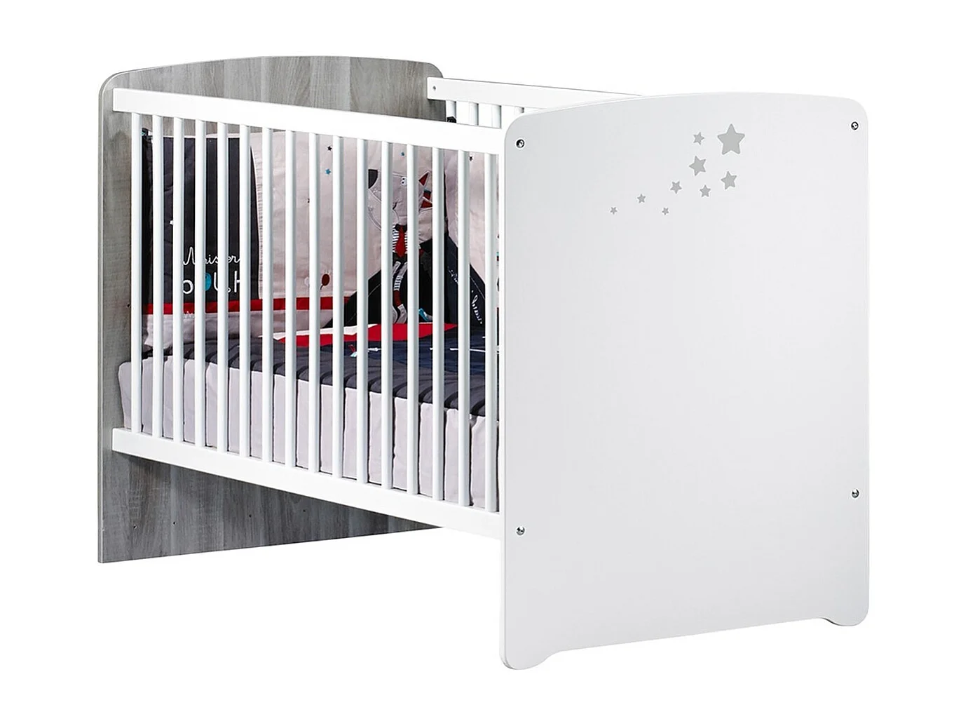 Chambre duo lit et Commode et une niche en bois blanc NAO - BabyPrice