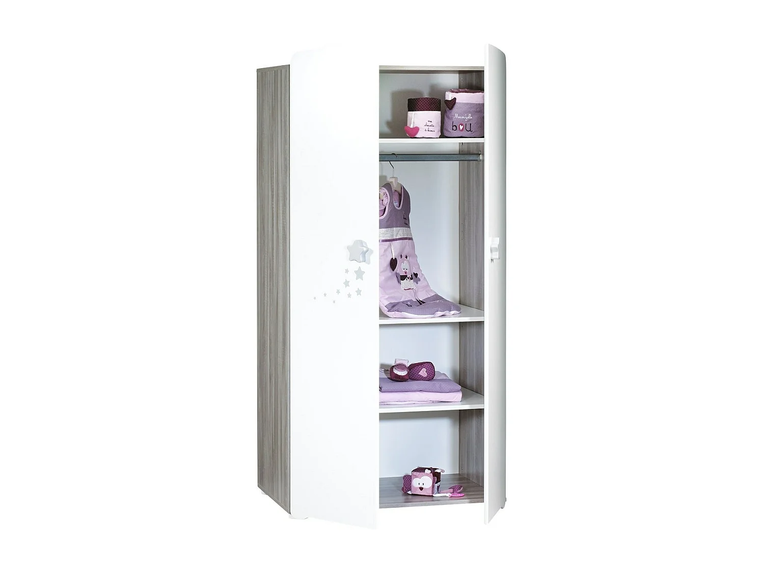 Chambre trio lit et Commode et Armoire en bois blanc NAO - BabyPrice