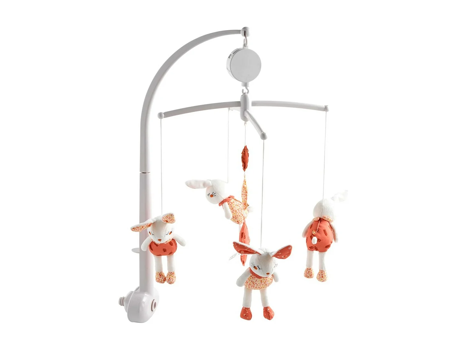 Móvil musical de terciopelo blanco