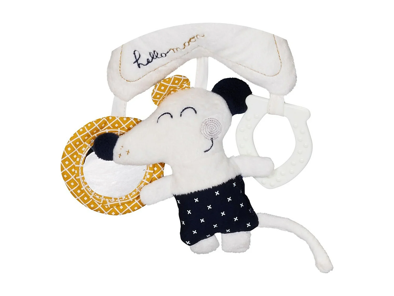 Jouet D'Activites Avec Pince en velours blanc HELLO - Sauthon