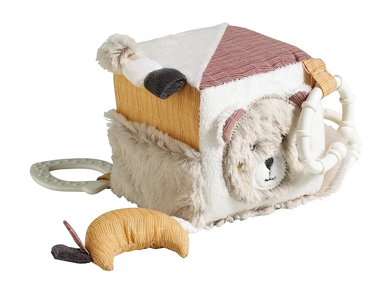 Cubo de actividades para bebé de terciopelo beige