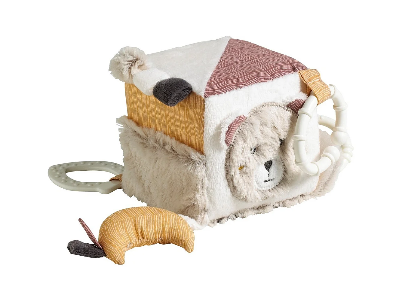 Cubo de actividades para bebé de terciopelo beige