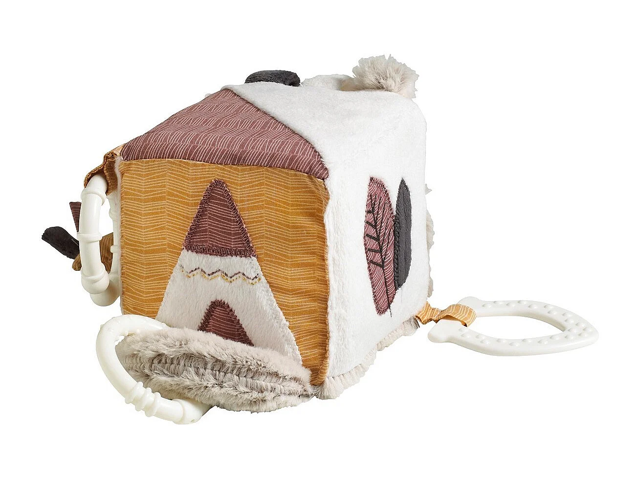 Cubo de actividades para bebé de terciopelo beige