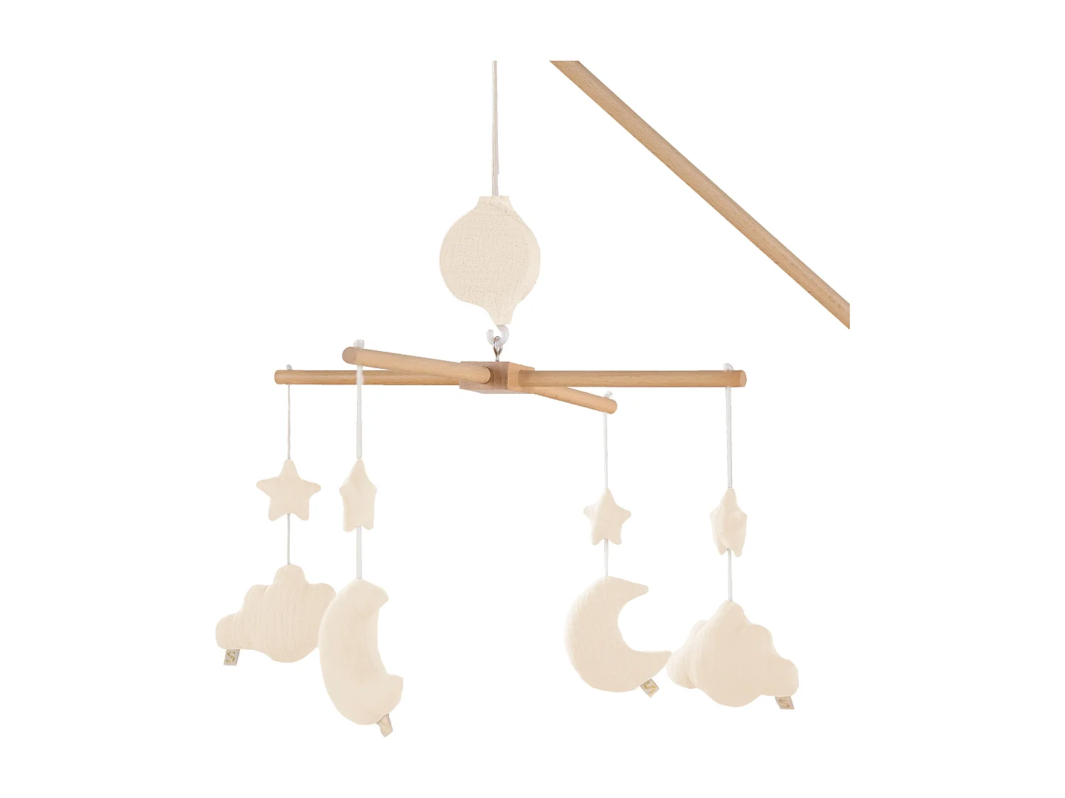 Giostrina musicale per bambini in legno con 4 giocattoli