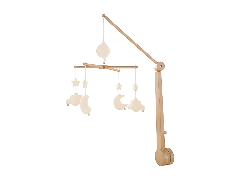 Mobile musical bébé en bois avec 4 jouets UNI VANILLA - Sauthon