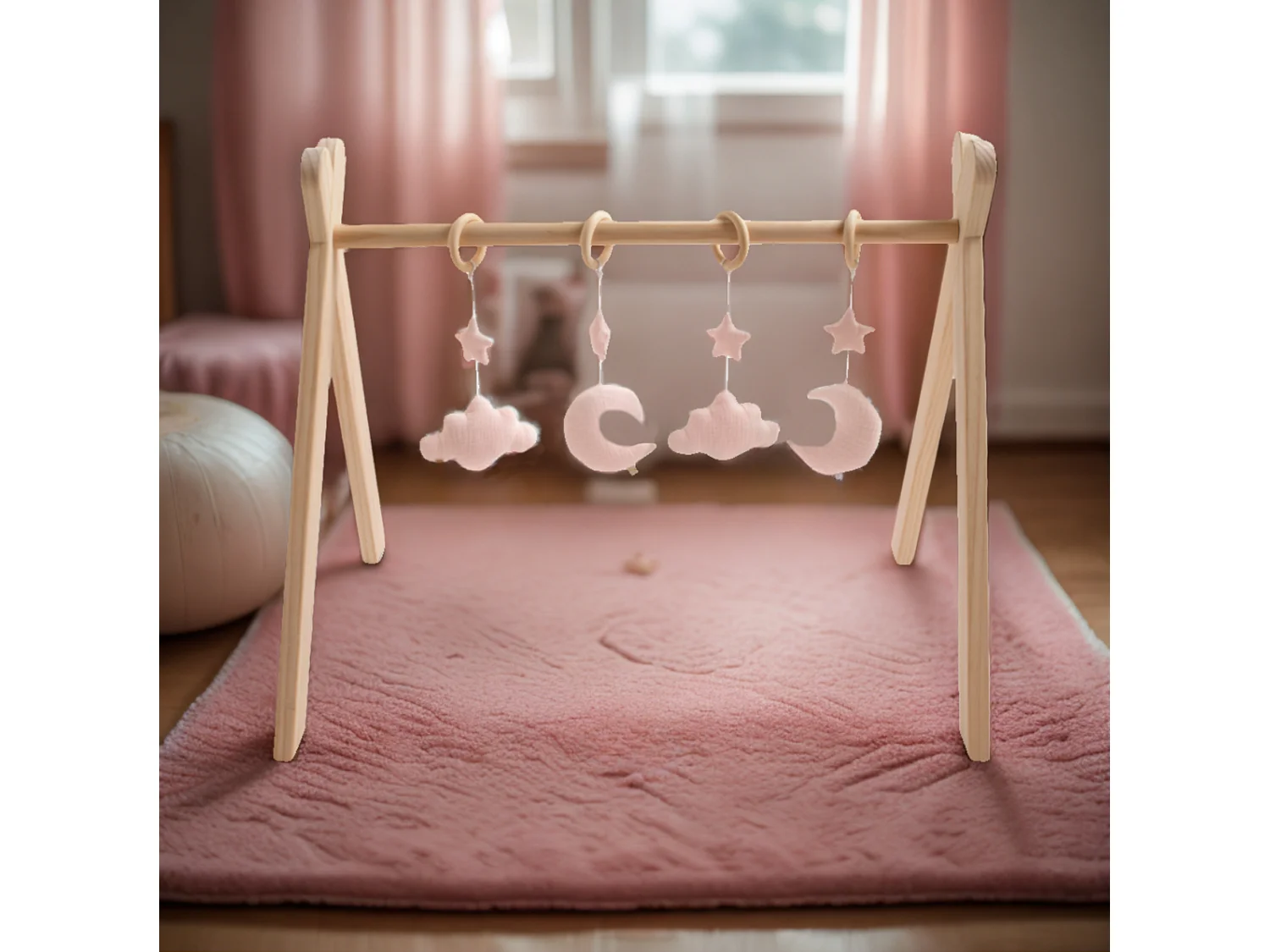 Arco de aprendizaje de madera con 4 juguetes