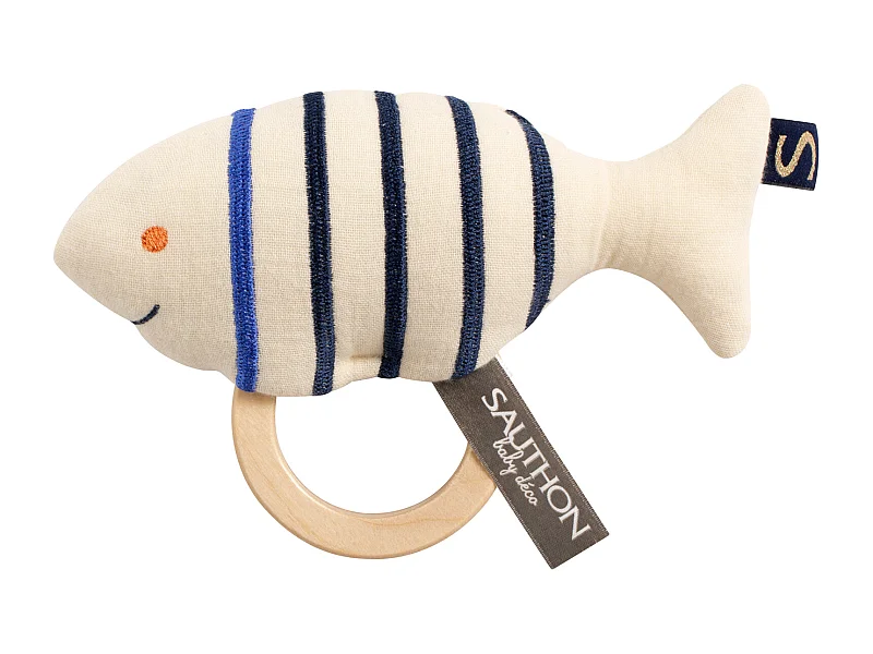 Hochet poisson avec anneau en bois BABY SAILOR - Sauthon