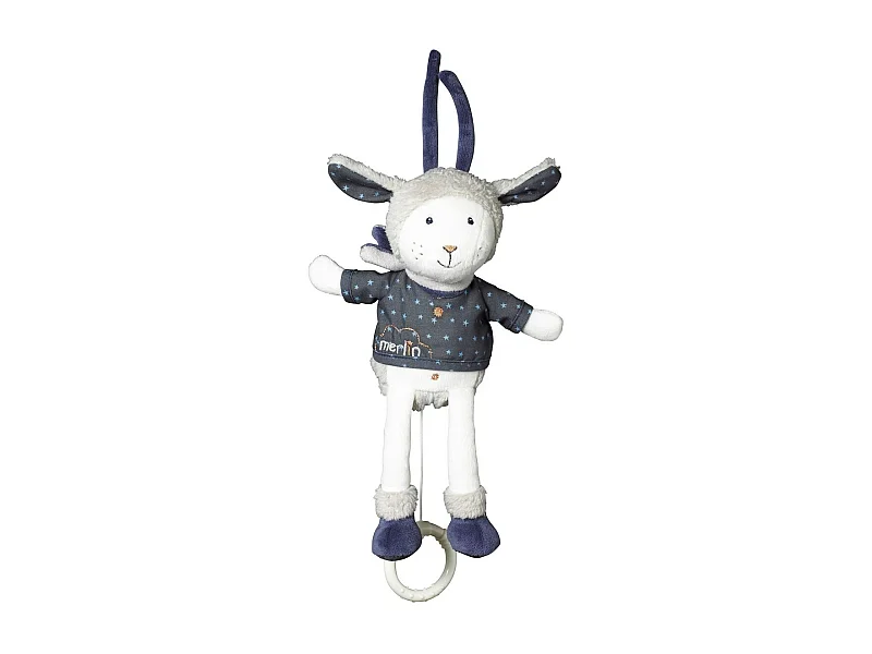 Peluche Mini Musical Mouton en velours blanc MERLIN - Sauthon