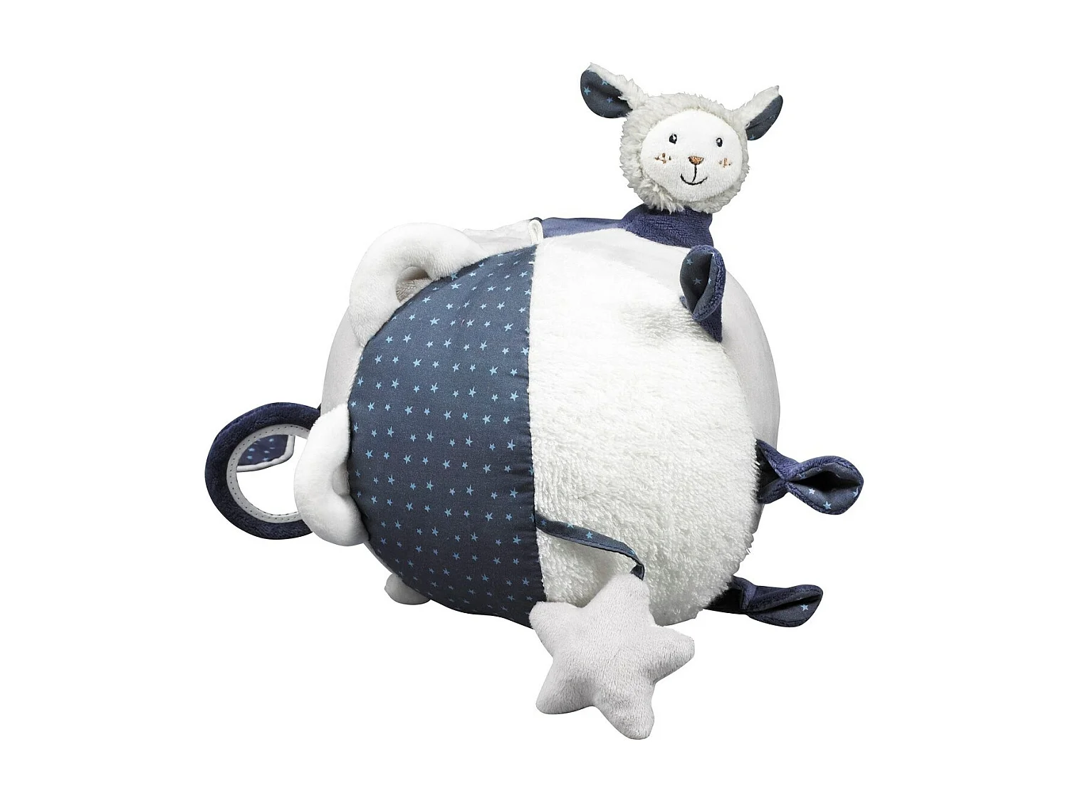 Balle d'activité bébé en velours Bleu MERLIN - Sauthon