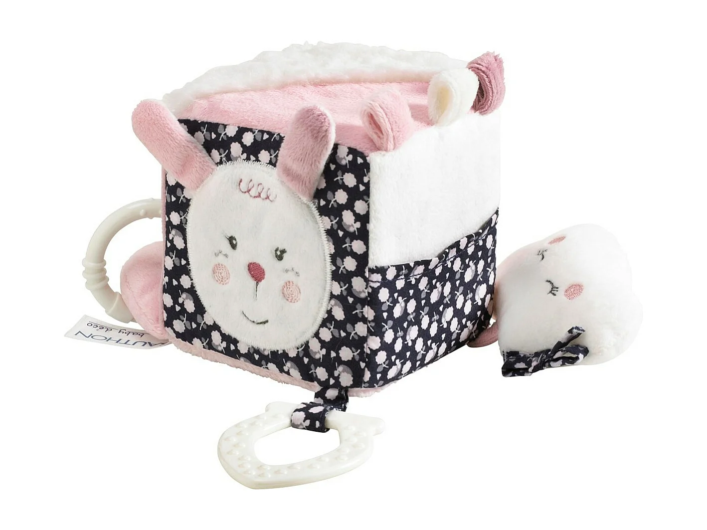 Cubo attività con fiori di velluto rosa