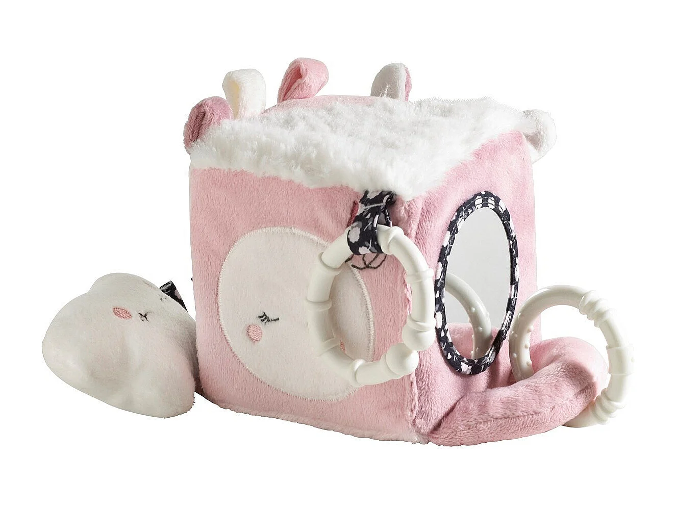 Cubo attività con fiori di velluto rosa