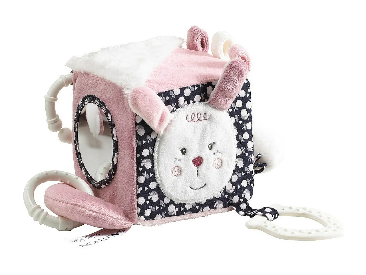 Cubo attività con fiori di velluto rosa