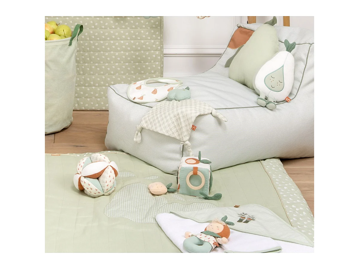 Cube d'activités bébé en velours blanc BOTANICA - Sauthon